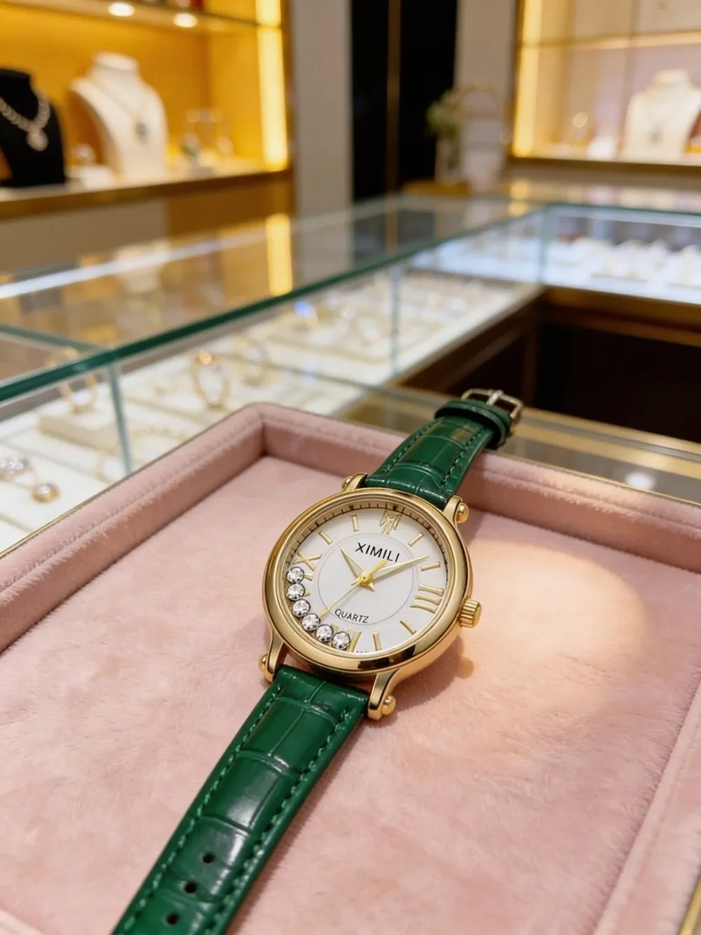 Chopard-Styling Ladies Floating Diamonds 25mm Wristwatch